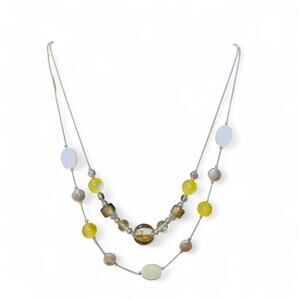 NWT CJ Banks 2 Strand Silver Tone Yellow White Beaded Necklace